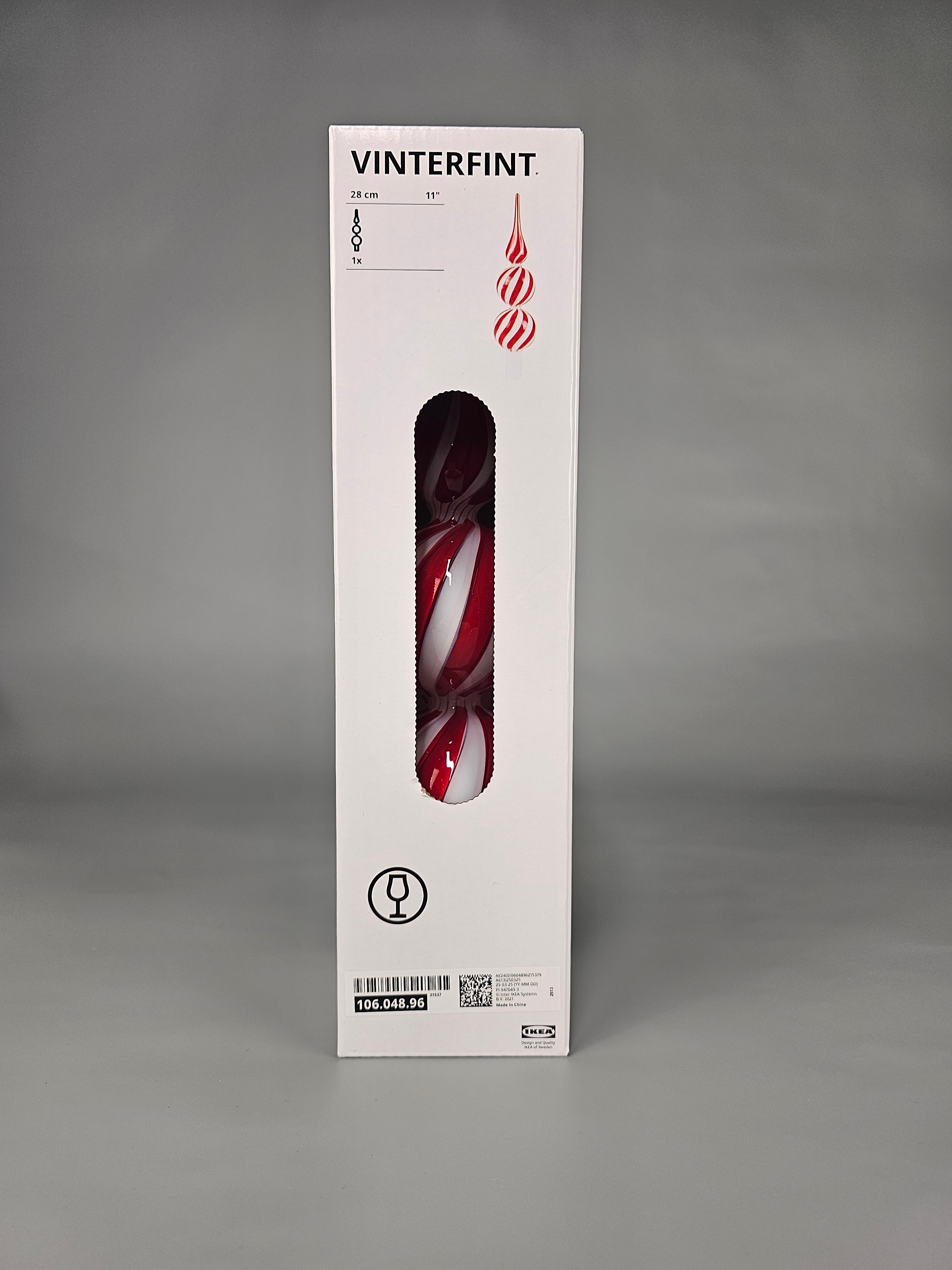 IKEA VINTERFINT Christmas Tree Top Spire – Glass Red/White, 28 cm
