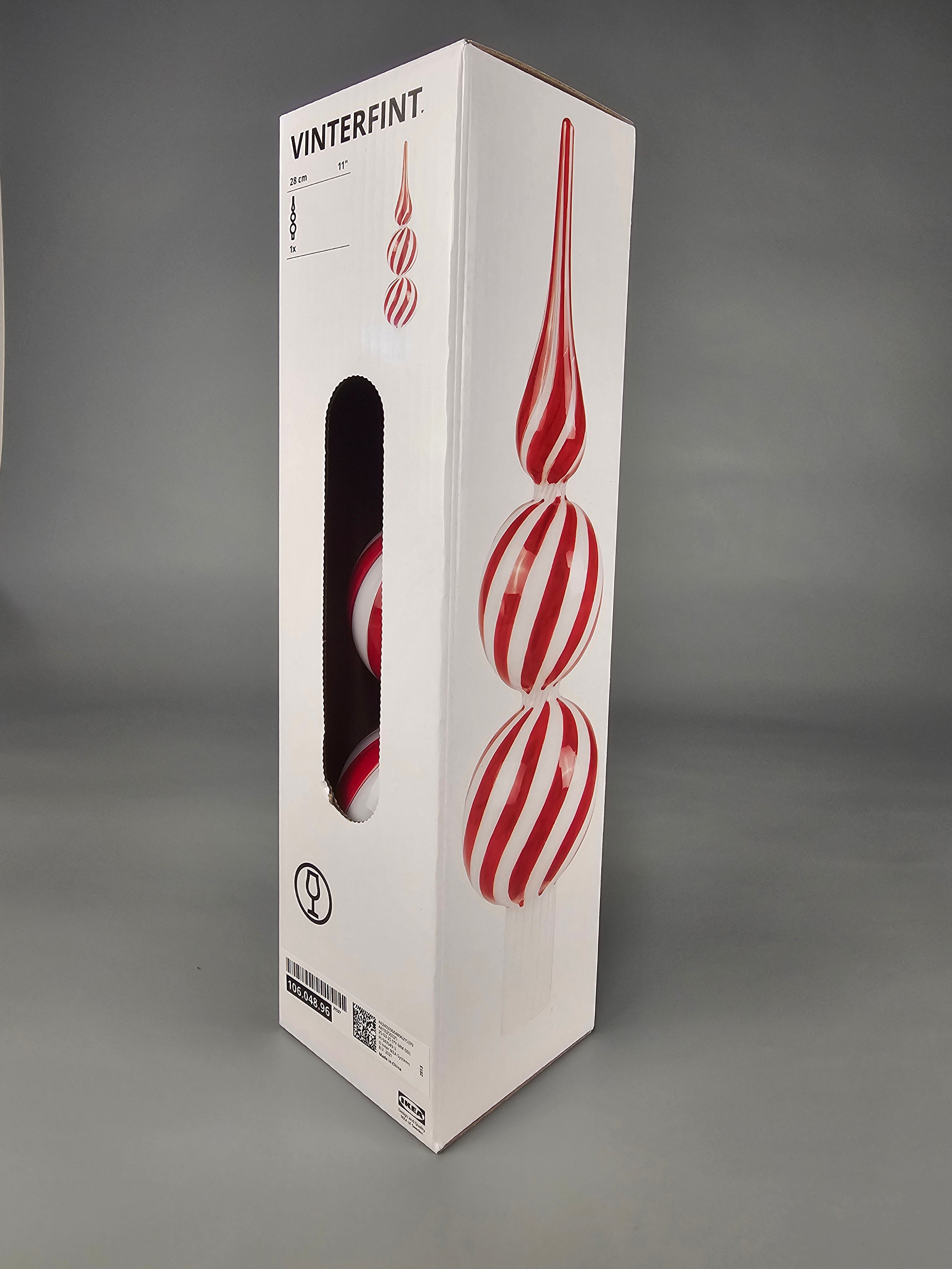 IKEA VINTERFINT Christmas Tree Top Spire – Glass Red/White, 28 cm
