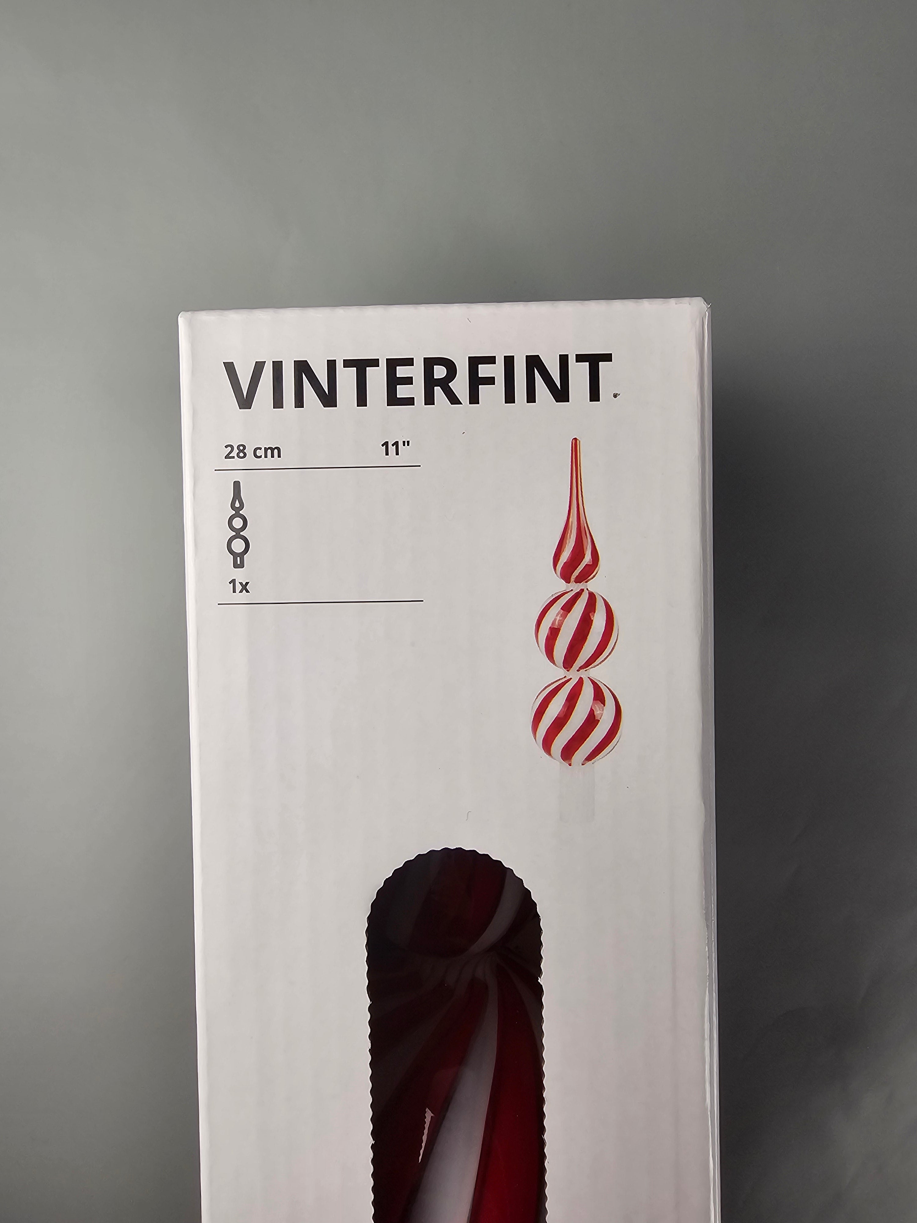 IKEA VINTERFINT Christmas Tree Top Spire – Glass Red/White, 28 cm