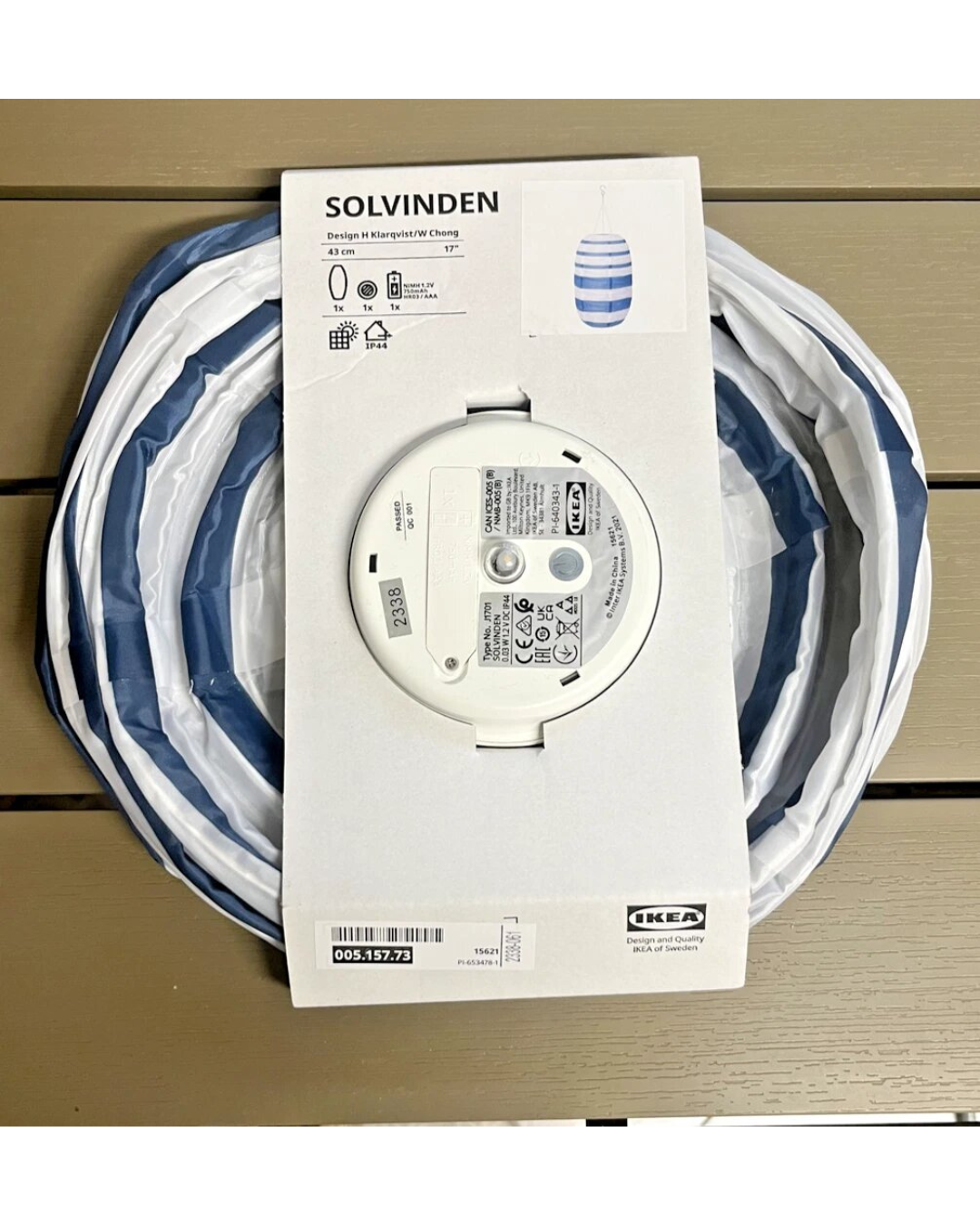 SOLVINDEN LED Solar-Powered Pendant Lamp Outdoor Oval/Blue Stripe 19" 43 cm