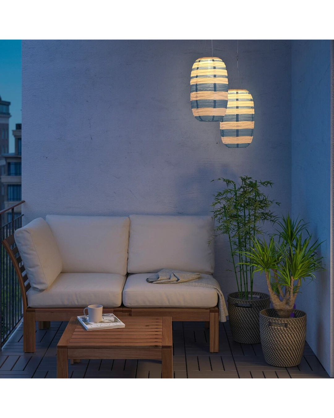 SOLVINDEN LED Solar-Powered Pendant Lamp Outdoor Oval/Blue Stripe 19" 43 cm