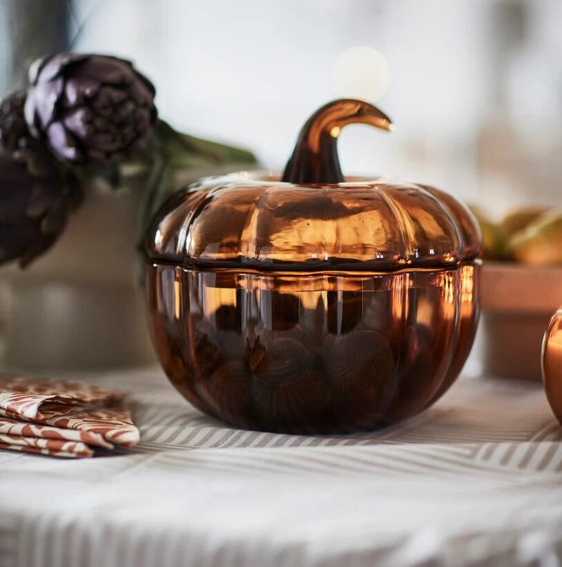 IKEA HÖSTAGILLE Bowl with Lid – Pumpkin Brown Glass, 19 cm | Limited Edition
