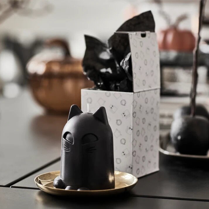 IKEA  KUSTFYR Halloween Unscented Candle – Cat Black, 12 cm